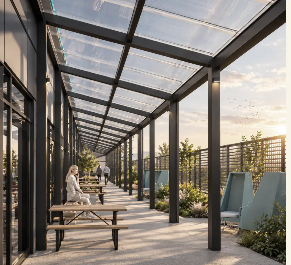 Covered walkway with a glass roof