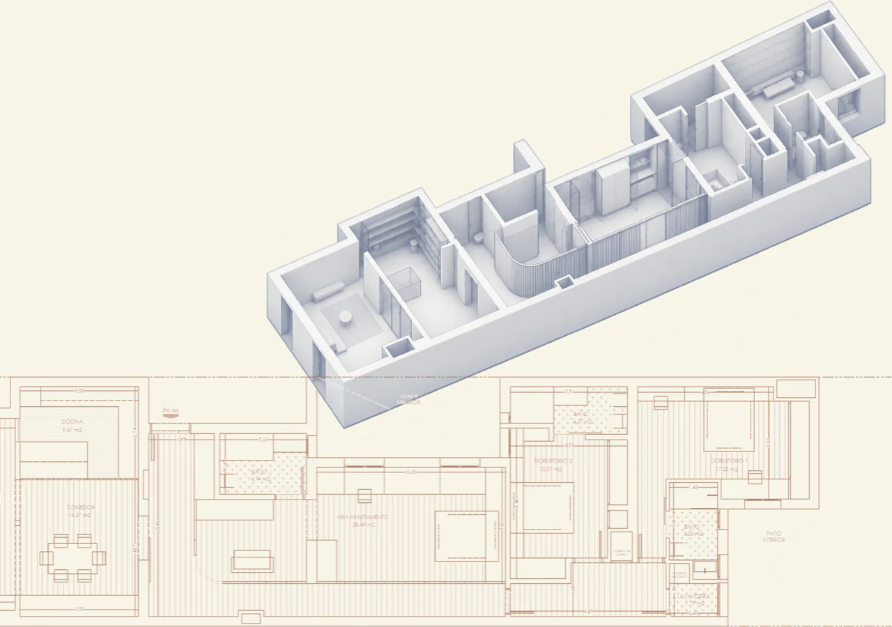 Floor plan and axonometric view of the apartment