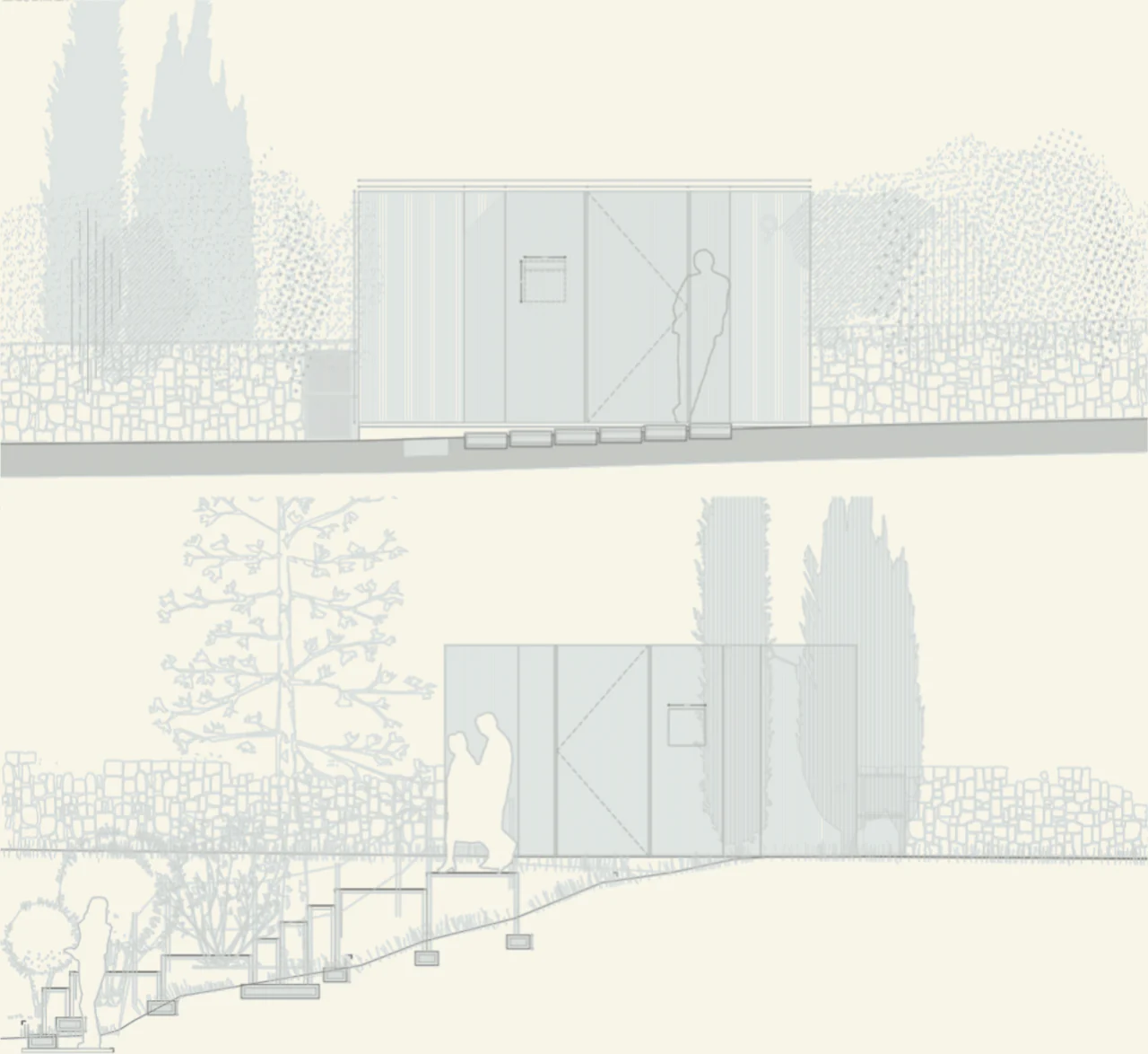 Sections through the garden terraces