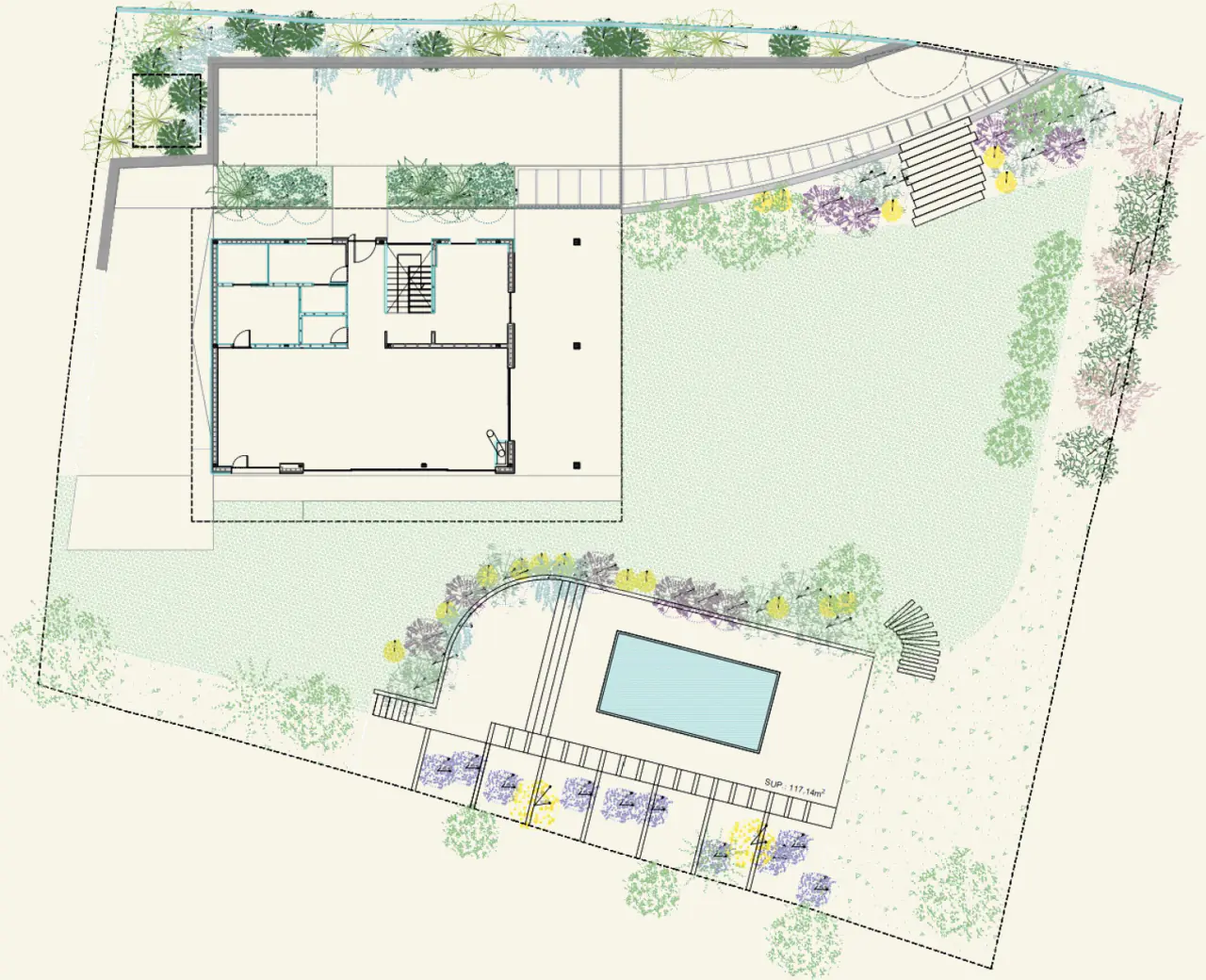 Garden plan around the house and pool