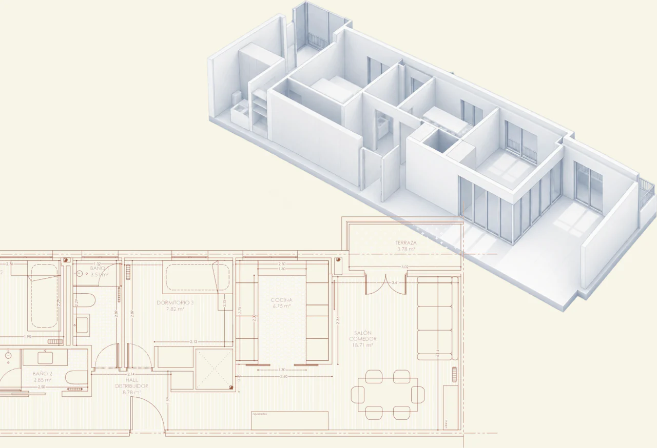 Floor plan and axonometric view of the apartment