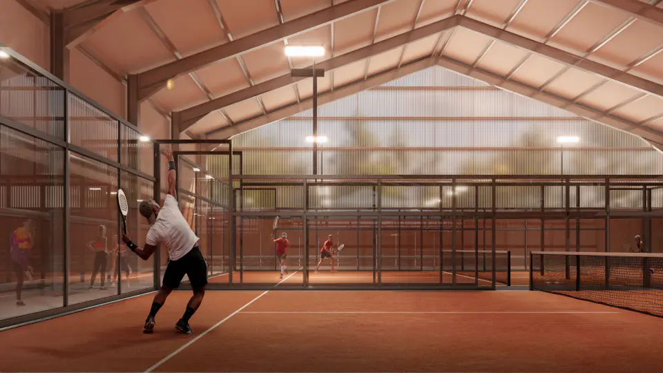 Indoor court with a player in action