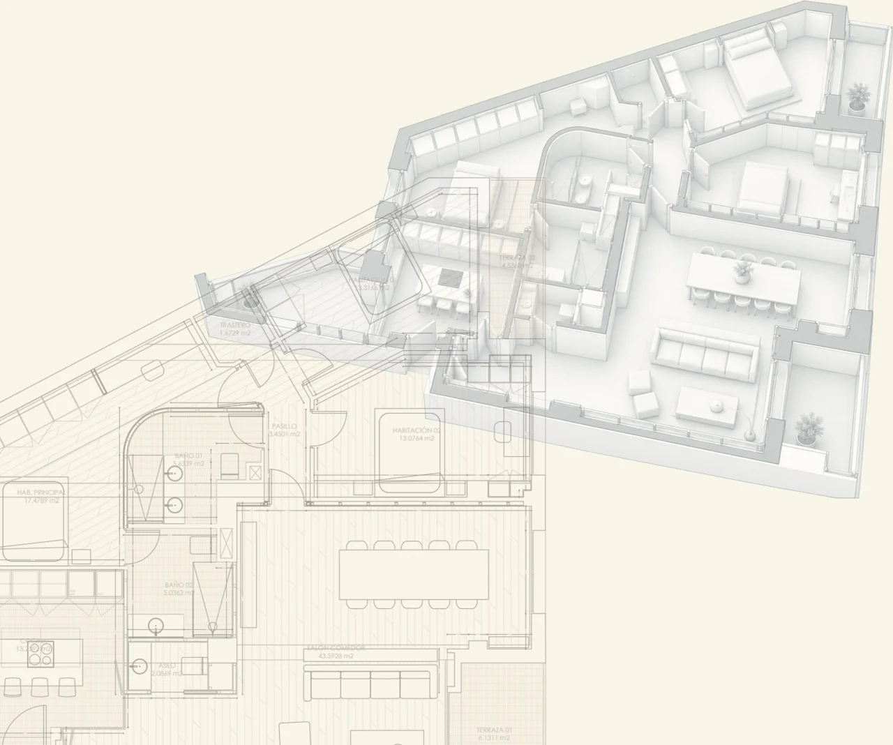 Floor plan and axonometric view of the apartment